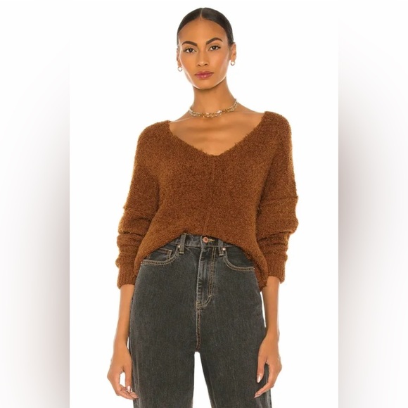 Free People Icing V-Neck Sweater in Brown Mocha-Java - Size Medium - Picture 2 of 12